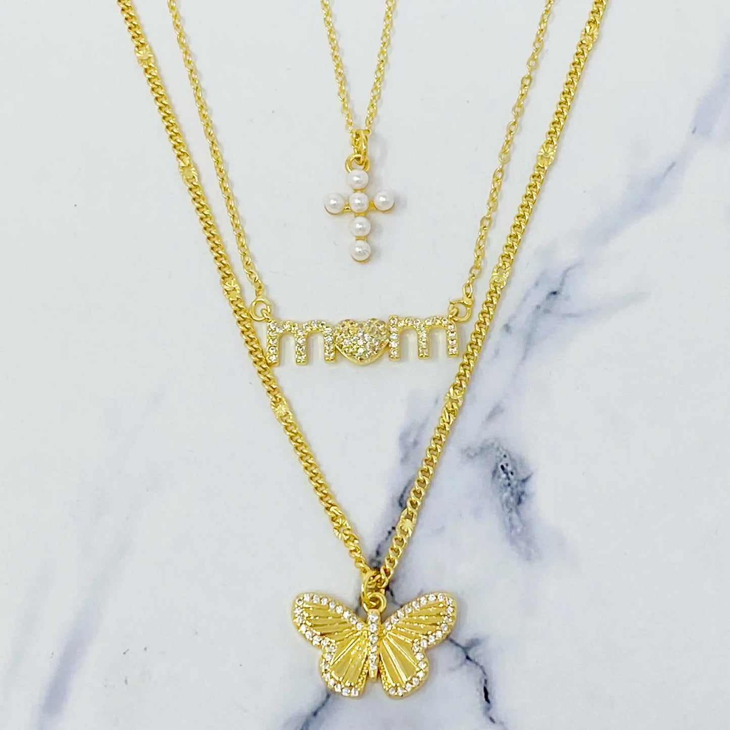 Shell Pearl Cross Necklace