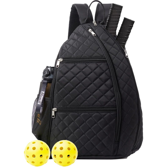 LANBX Pickleball Bag Pickelball Sling Backpack Crossbody Quilted Bags for Men Women Holds Pickleball Paddle Tennis Badminton Rackets (Black)