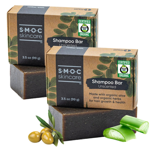 Certified Organic Shampoo Bars 2-Pack - Deeply Moisturizing Gentle Cleanser for Dry to Normal Hair - with Moringa & Rosemary for Hair Growth - Only Organic Food-Grade Ingredients (2)